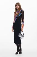 Bloemen midi-jurk - BLACK - S