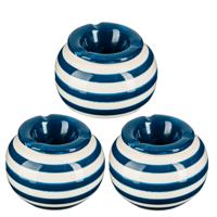 Terras asbak/stormasbak - 3x - rond - keramiek - 12 x 8 cm - blauw/wit - Buiten asbakken