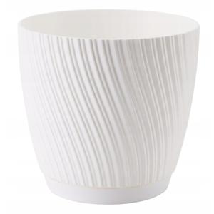 Form Plastic Plantenpot/bloempot Waves - kunststof - ivoor wit - D13 x H12 cm - met schotel