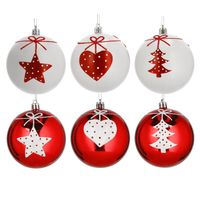 6x stuks gedecoreerde kerstballen rood en wit kunststof 6 cm - Kerstbal - thumbnail