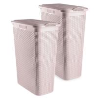 Smalle Wasmand met deksel Rotan - 2x - roze - gevlochten kunststof - 48 liter - 27 x 46 x 60 cm Smalle Wasmand met deksel Rotan - 2x - roze - gevlochten kunststof - 48 liter - 27 x 46 x 60 cm