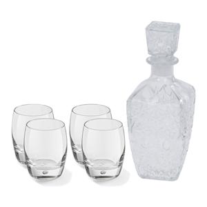 Glazen whisky/water karaf 900 ml met 4x whiskyglazen 360 ml