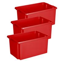 Sunware opslagbox Nesta - 3x - kunststof - 51 liter - rood - 59 x 39 x 29 cm - stapelbaar