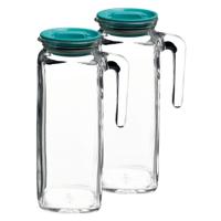 Bormioli Rocco glazen schenkkan met deksel - 2x stuks - 1 liter - Sapkannen/waterkannen