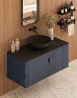 Muebles Costa badmeubel ribbelfront 100cm marine blauw met zwart toppaneel zonder waskom - thumbnail