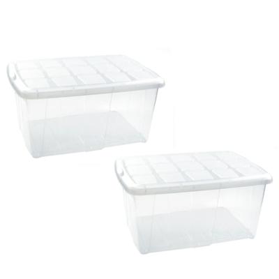 Plasticforte opslagbak organizers met deksel - 6x - transparant/wit - 60 liter - kunststof