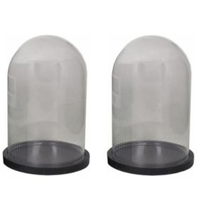 2x Glazen decoratie stolpen op plateau zwart 16 cm