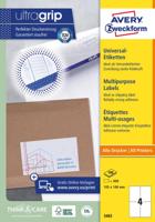 Avery Zweckform 3483, Universele etiketten, Ultragrip, wit, 100 vel, 4 per vel, 105 x 148 mm