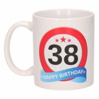 38 jaar Verjaardag koffiemok - cadeau beker - stopbord print - 300 ml - keramiek - wit