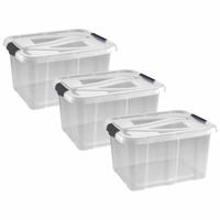 Opbergbox - 8x - transparant/zilvergrijs - 30 liter - 49 x 39 x 26 cm - kunststof - opbergdoos