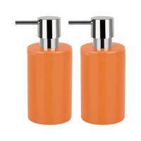 Luxe zeeppompje/dispenser Sienna - 2x - glans oranje - porselein - 16 x 7 cm - 300 ml