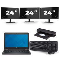 Dell Latitude E7240 - Intel Core i5-4e Generatie - 12 inch - 8GB RAM - 240GB SSD - Windows 10 Home + 3x 24 inch Monitor