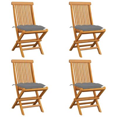 Tuinstoelen 4 st met grijze kussens massief teakhout