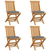 Tuinstoelen 4 st met grijze kussens massief teakhout