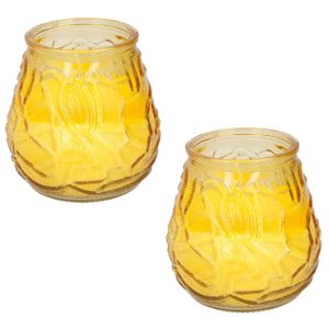 Set van 4x stuks citronella lowboy tafelkaarsen - 10 cm - geel glas