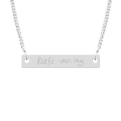 Gepersonaliseerde handschrift bar ketting - Stainless steel - Zilver