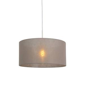 QAZQA Landelijke hanglamp wit met taupe kap 50 cm - Combi 1