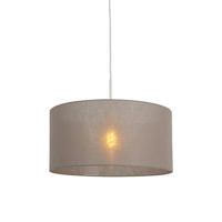 QAZQA Landelijke hanglamp wit met taupe kap 50 cm - Combi 1