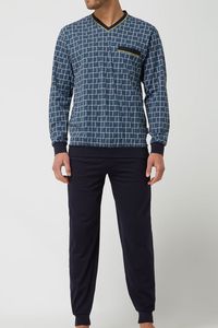 Gotzburg Pyjama V-hals met boorden print blauw