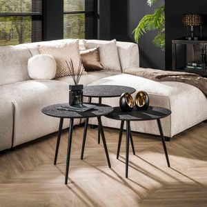 LifestyleFurn Ronde Salontafel Joshuah Metaal, Set van 3 stuks - zwart