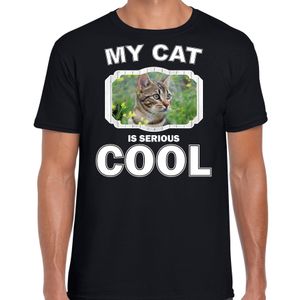 Katten liefhebber shirt Bruine kat my cat is serious cool zwart voor heren