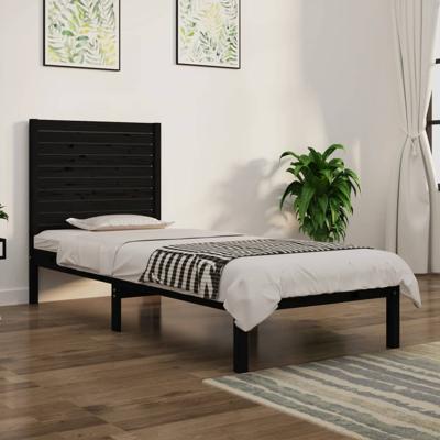 Bedframe massief hout zwart 75x190 cm