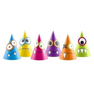 12x stuks DIY feesthoedjes feest monsters thema - Party verjaardag hoedjes - punthoedjes