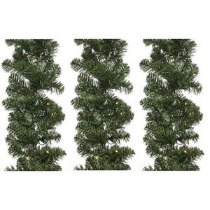 3x Groene kerst dennenslinger guirlande Imperial met licht 270cm