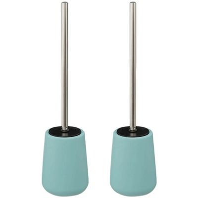 Toiletborstel in houder/wc-borstel - 2x - polyresin/metaal - ijsblauw - 40 x 12 cm