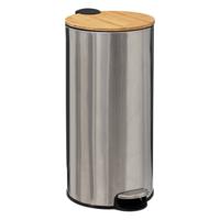 Pedaalemmer Bamboe - RVS zilver - metaal - 30 liter - 38x29x60 cm - thumbnail