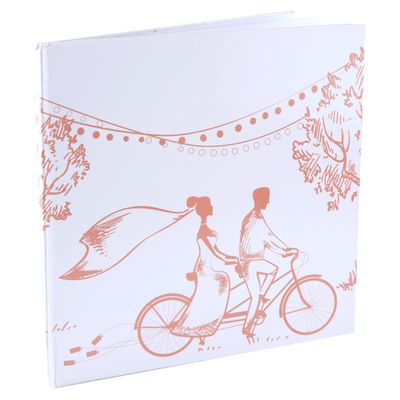 Gastenboek/receptieboek Bruidspaar - Bruiloft - wit/roze - 24 x 24 cm - just married