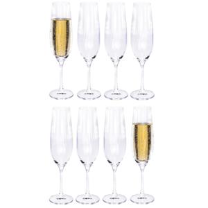Excellent Houseware Champagneglazen - 8x stuks - kristal - streep dessin - 260 ml - H25 cm