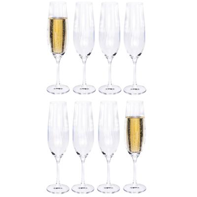 Excellent Houseware Champagneglazen - 8x stuks - kristal - streep dessin - 260 ml - H25 cm