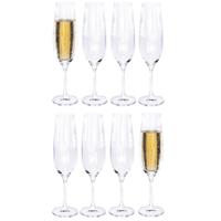 Excellent Houseware Champagneglazen - 8x stuks - kristal - streep dessin - 260 ml - H25 cm