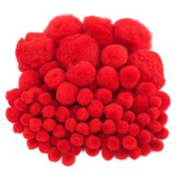 Pompons - 200x - rood - 10-45 mm - hobby/knutsel materialen - thumbnail