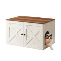 Kattenbak met deurtjes, Honingbruin + Vintage Wit / 53T x 80B cm