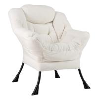 Grote Relaxfauteuil Gestoffeerde Bijzetstoel Hoofdkussen Gestoffeerde Rugleuning en Zitting Armleuningen Opbergzak Loungestoel-Beige