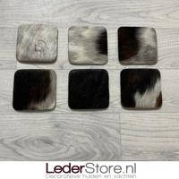 Koeienhuid onderzetters normandier zwart wit bruin 10x10cm