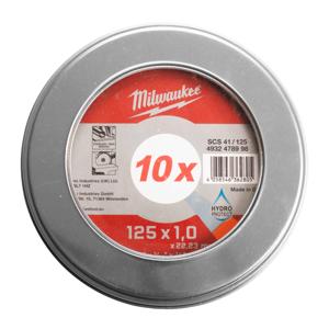 Milwaukee Cut.W Pro+ SCS 41 125 x 1.0 mm MetalBox - 10 pcs Doorslijpschijf metaal PRO+ SCS41 125 x 1 mm dun 10 stuks in metal box - 4932478998