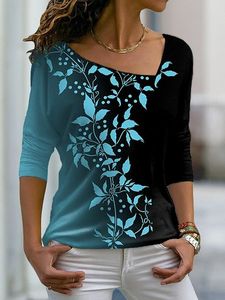 Leaves Casual V Neck Long Sleeve T-Shirt