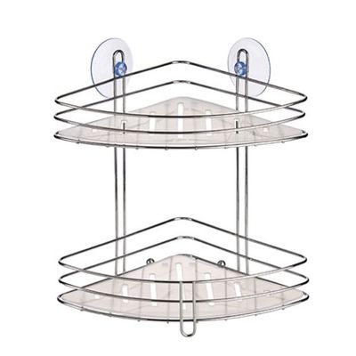 Chroom doucherek/badkamerrek hoek - 2-laags - met zuignappen - 20 x 27 cm
