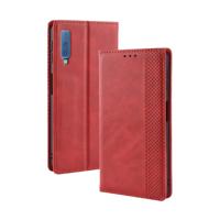 Magnetische Buckle retro textuur horizontale Flip lederen case voor Galaxy A7 (2018) met houder & kaartsleuven & portemonnee (rood)