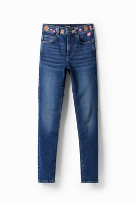 Slim Jeans geborduurde bloemen - BLUE - 44