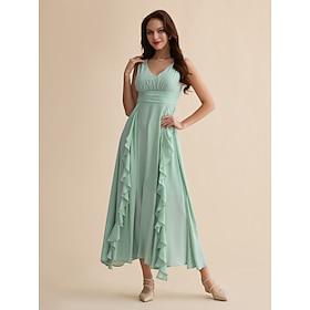 chiffon prom zwierige maxi-jurk met ruches en v-hals