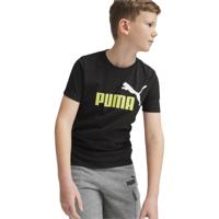 PUMA Essentials+ 2 Logo T-Shirt Kids Zwart Lichtgroen Wit - thumbnail