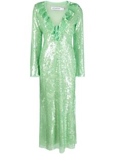 Self-Portrait robe mi-longue ornée de sequins à col v - Vert