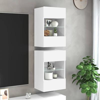 Wandkasten met LED-verlichting voor tv 2 st 40x30x60,5 cm wit
