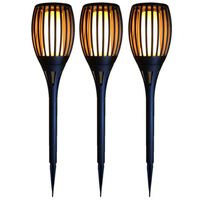 Set van 3x stuks Horror decoratie solar LED vlam tuinfakkels zwart 58 cm - thumbnail