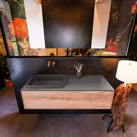 Badkamermeubelset Mondiaz Erin 120 cm met 1 Lade met RIDGE Wastafel Links Dark grey Zonder Kraangaten Greeploos Mat Washed Oak