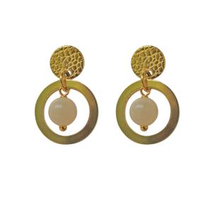 Flow Jewels Hang Oorbellen Fien Beige Steentje Goud
